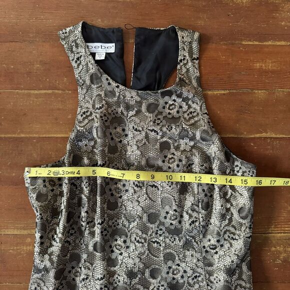 VTG 90s BEBE Black Mesh Gold Floral Lace Corset Cami Whimsigoth Fairy Tank Top S - Picture 5 of 13